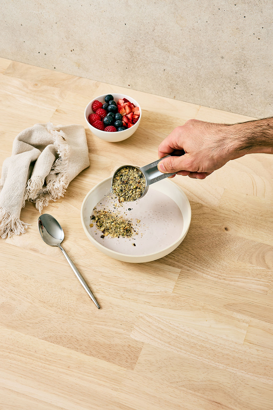 Adding My Daily Gut to yoghurt with fresh berries